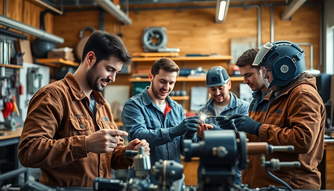 Students collaborating in an abc trade school, showcasing diverse trade skills and hands-on learning.