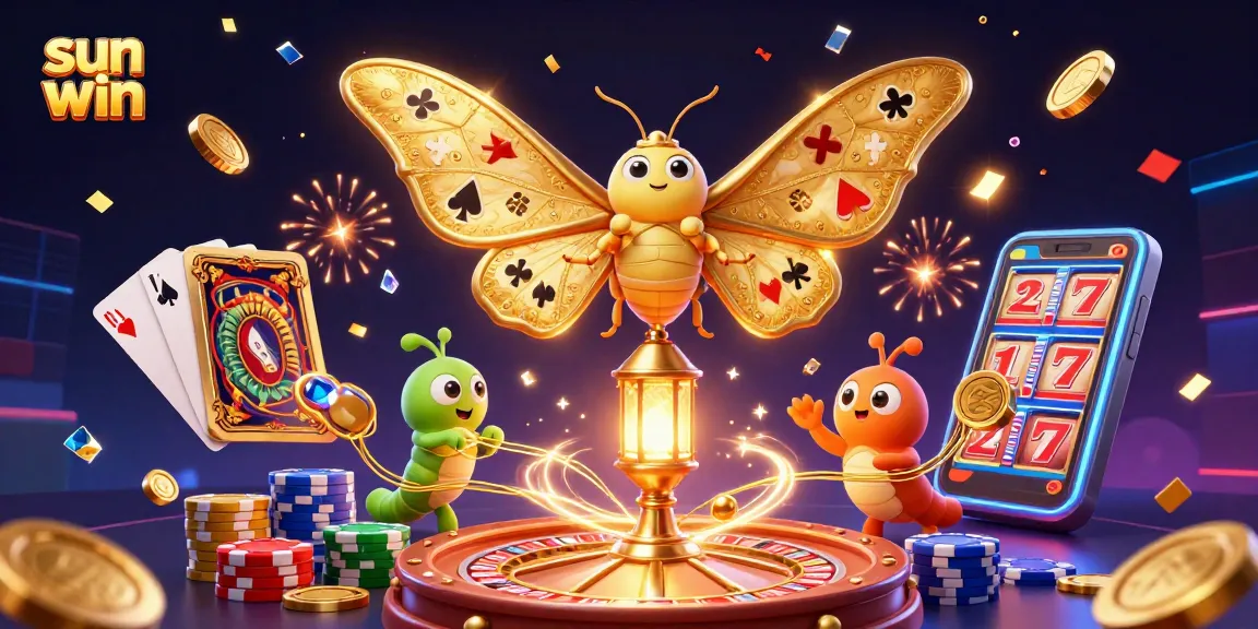 Pursue winning moments with sun win in this vibrant casino-themed illustration showcasing 3D elements.