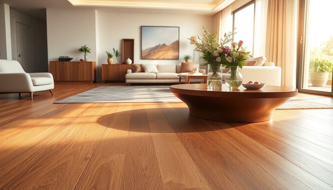 Showcase luxurious vinyl flooring in a modern living room with a stylish coffee table and natural lighting.