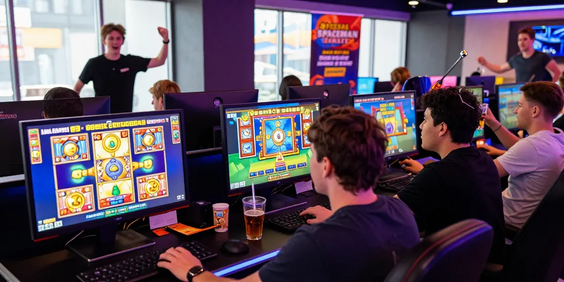 Exciting Spaceman slot game in a vibrant online casino setting with players celebrating wins.