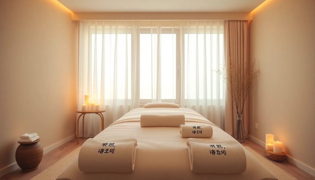 Inviting 서울출장마사지 therapy room with soft lighting and calming decor.