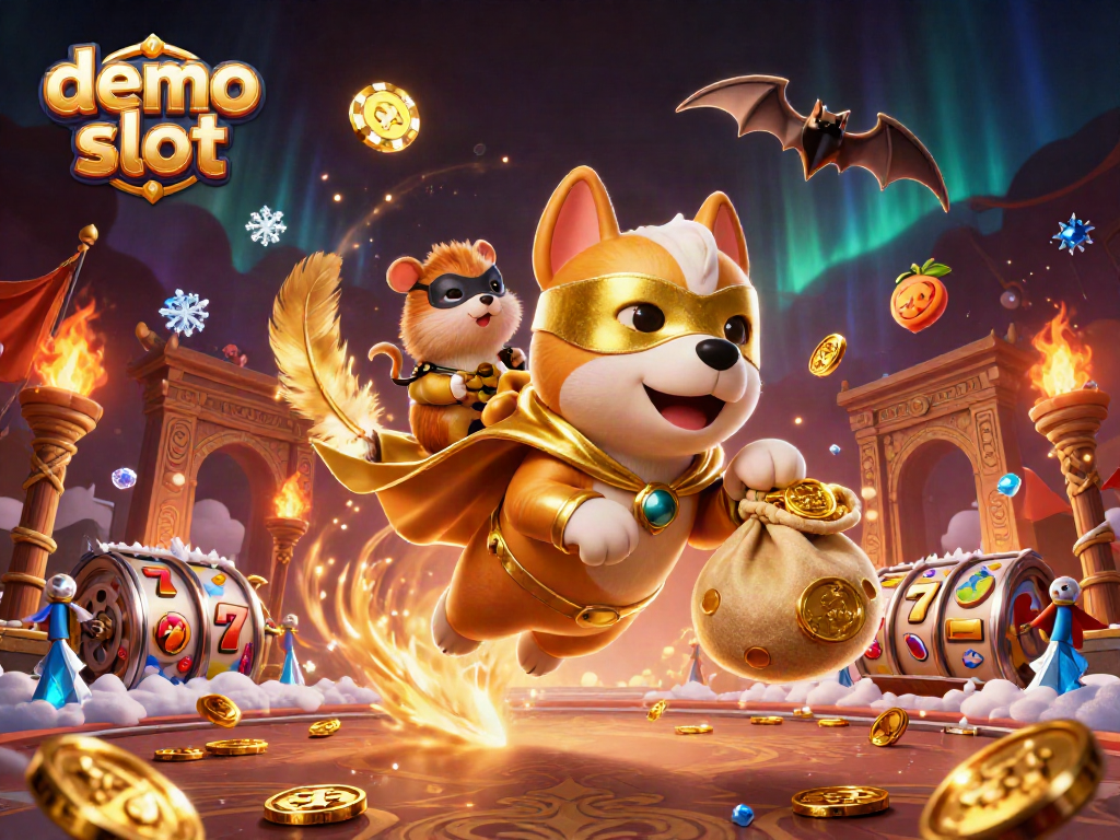 Catch the excitement of demo slot gaming with vibrant 3D characters and casino elements.