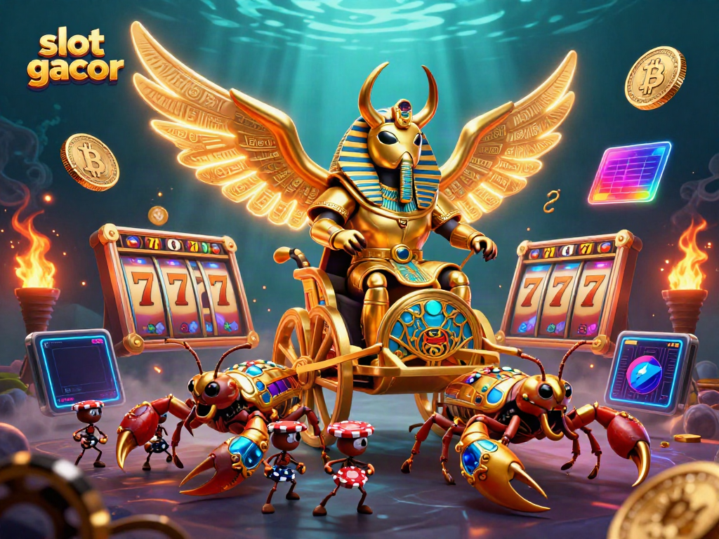 Menangkan slot gacor dengan simbol keberuntungan dalam ilustrasi seni kasino yang penuh aksi.