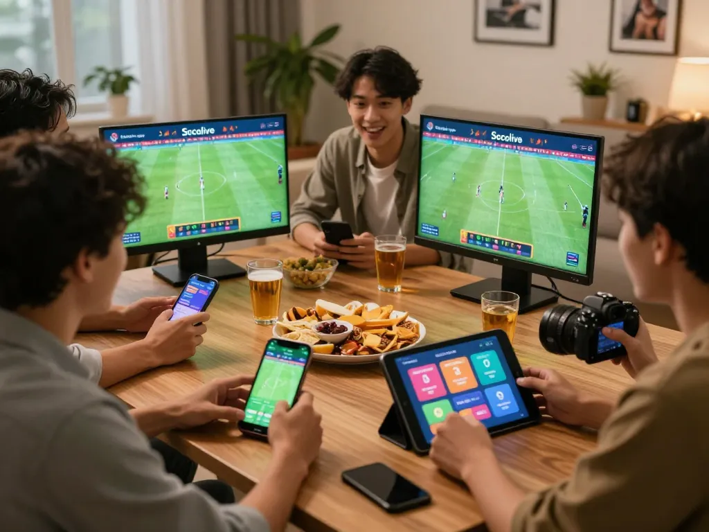 Socolive sports betting scene at home with friends placing bets during live matches.