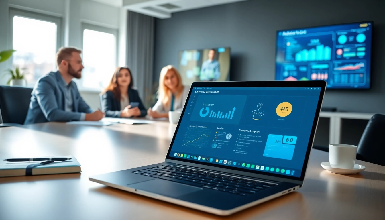 Showcase of enterprise assistant software in a professional collaborative workspace.