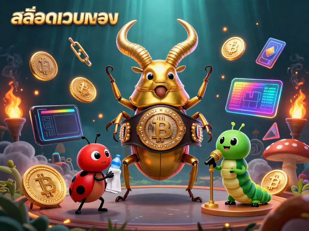 Engage with the exciting world of สล็อตเว็บตรง featuring a giant stag beetle and casino elements.