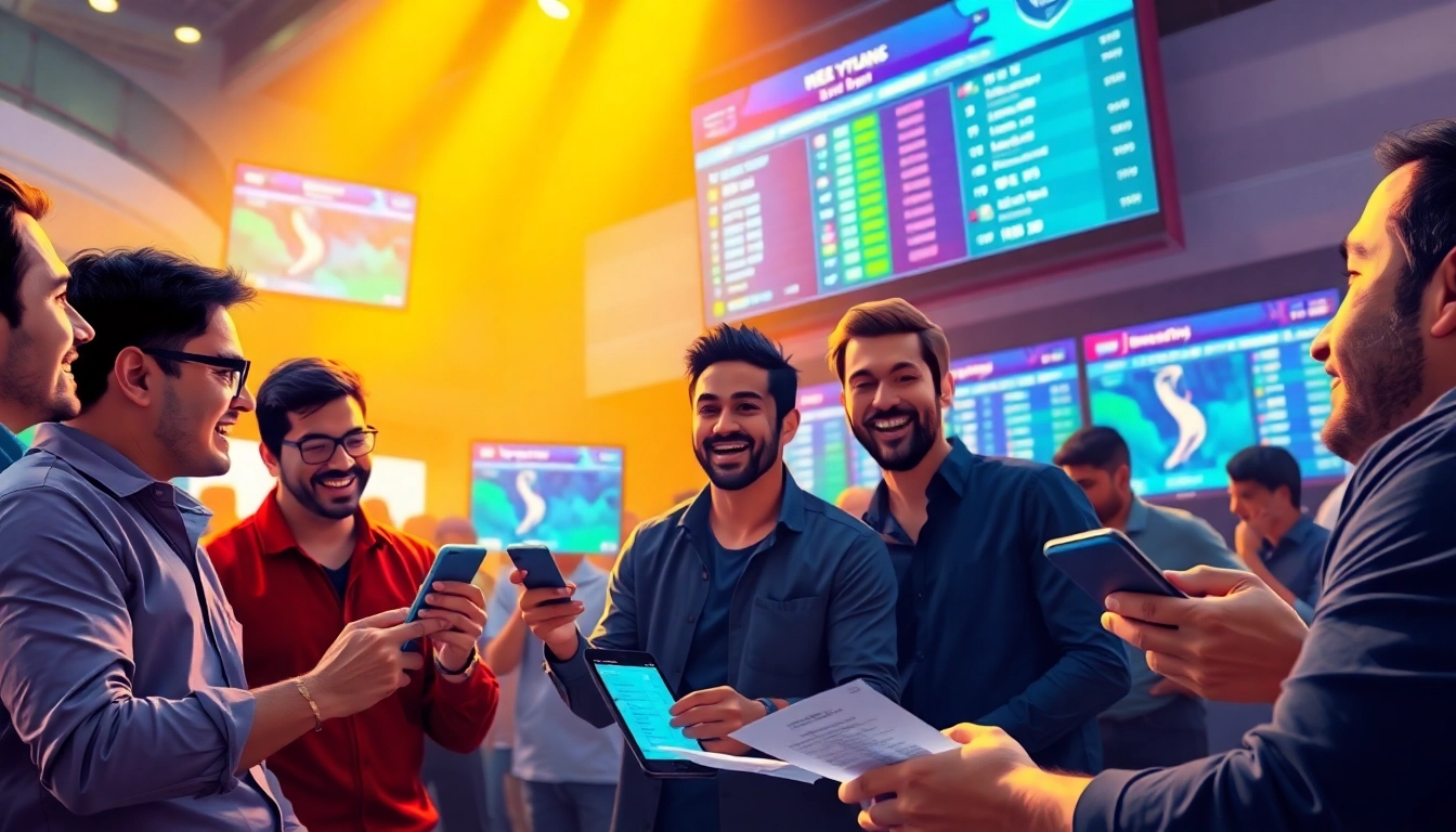 Live betting action on an IPL betting website with enthusiastic participants and vibrant displays.