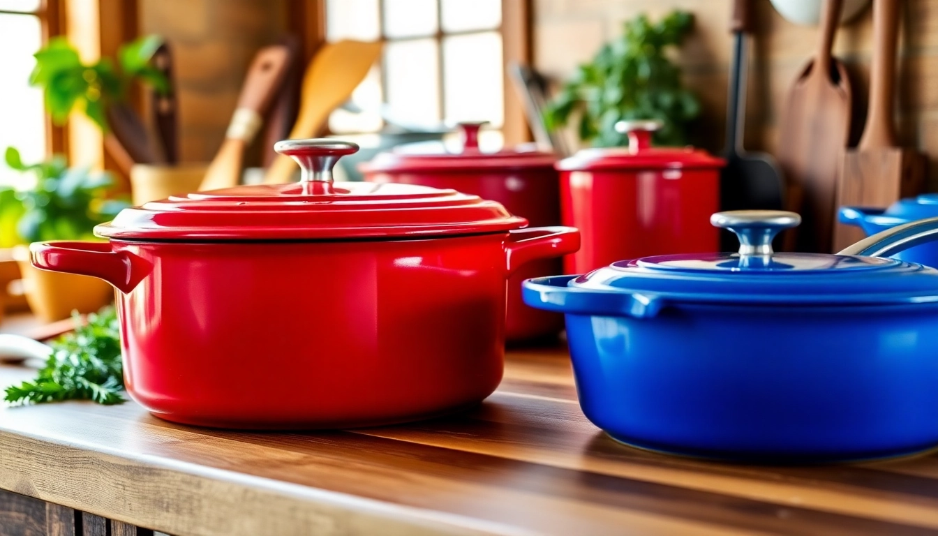 Shop where to buy Le Creuset in NZ, featuring colorful cookware in a warm kitchen setting.