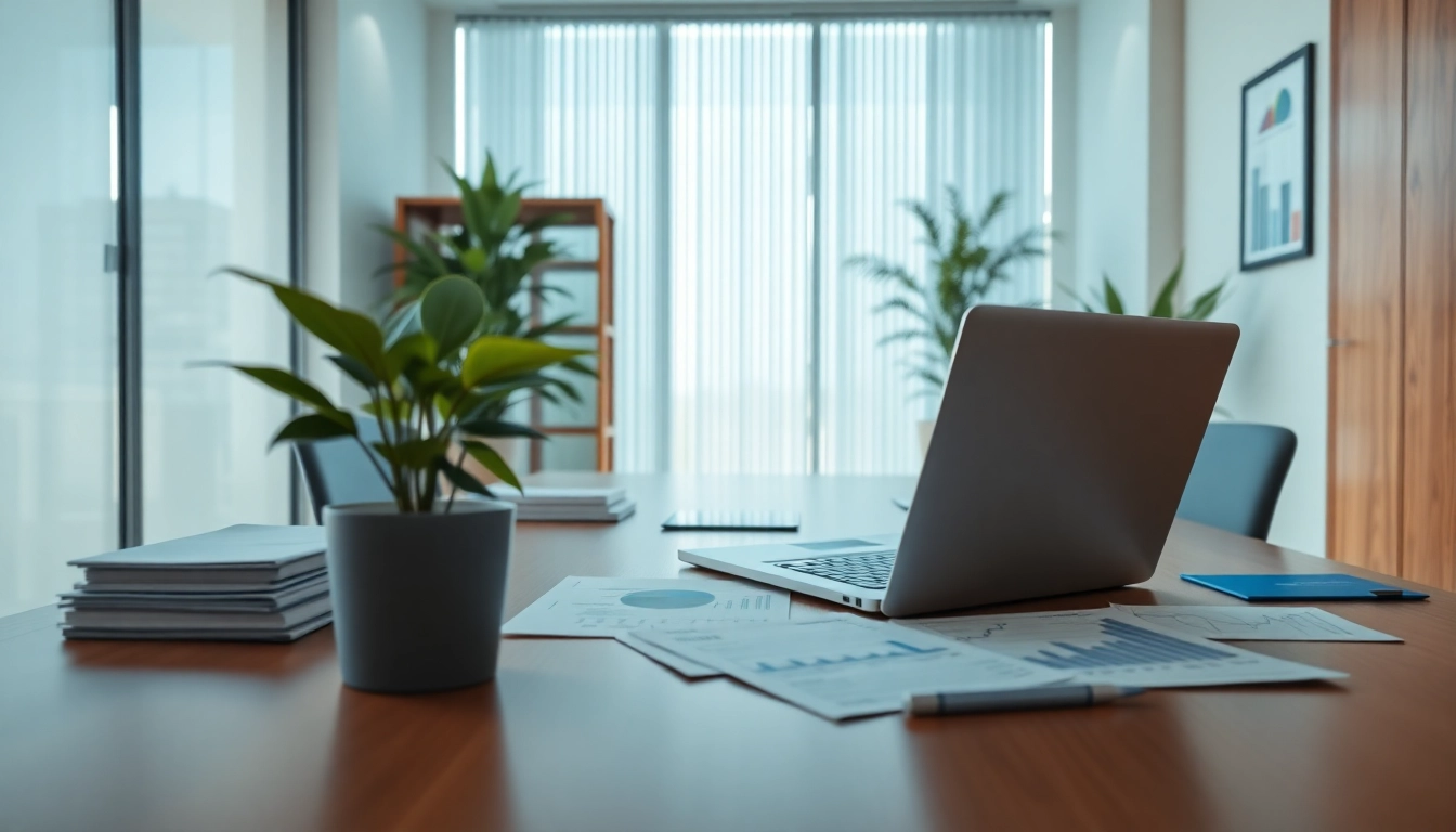 Superfund accountant working in a modern office with financial documents and graphs.