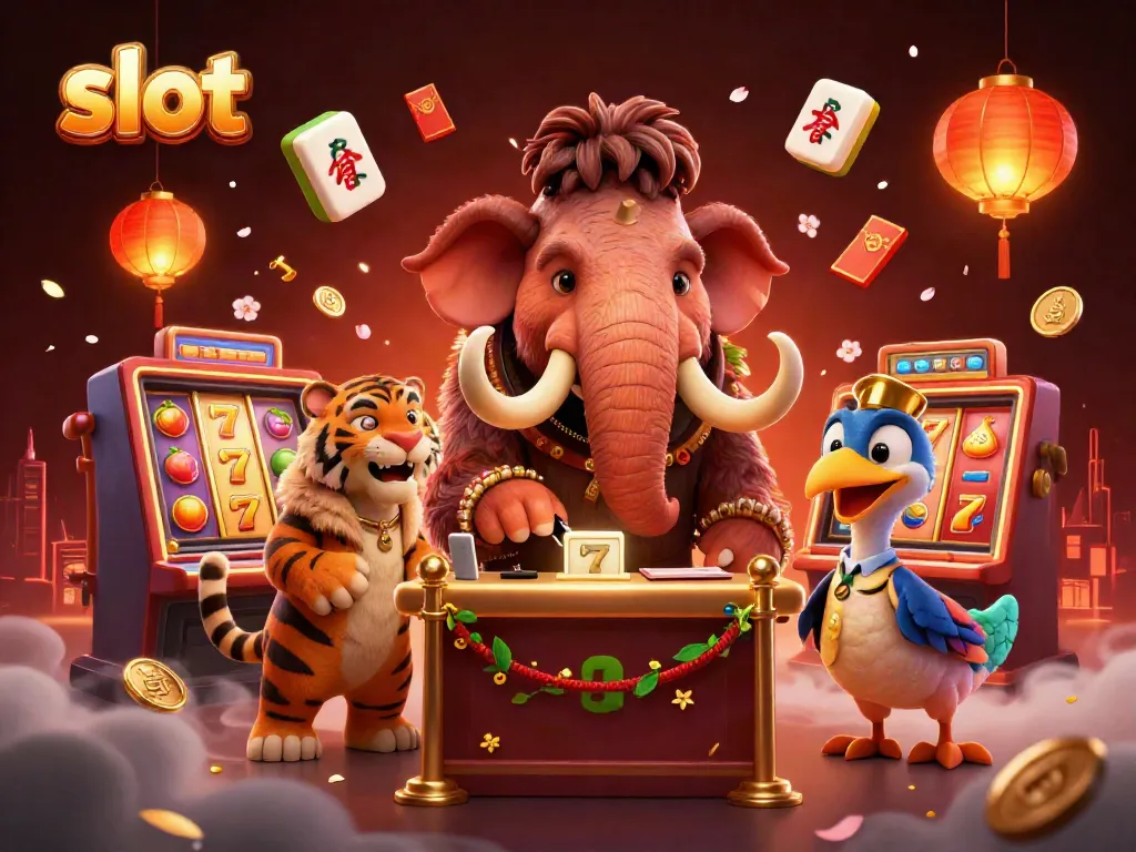 Spin the slot reels with cartoon characters in a vibrant casino scene.