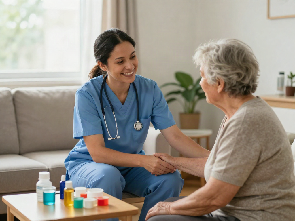 Home healthcare service illustrating bonus new member 100 benefits for caregivers and clients