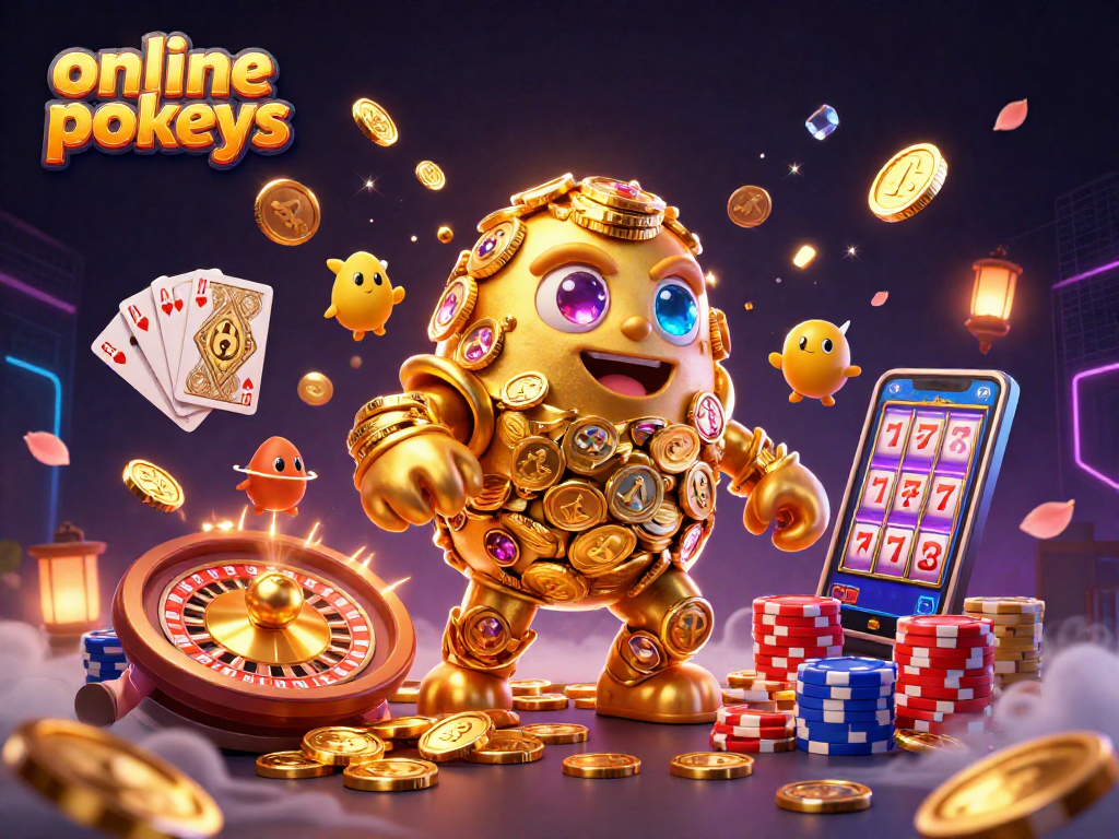 Experience exciting online pokies with ancient golden golem surrounded by coins and gems!