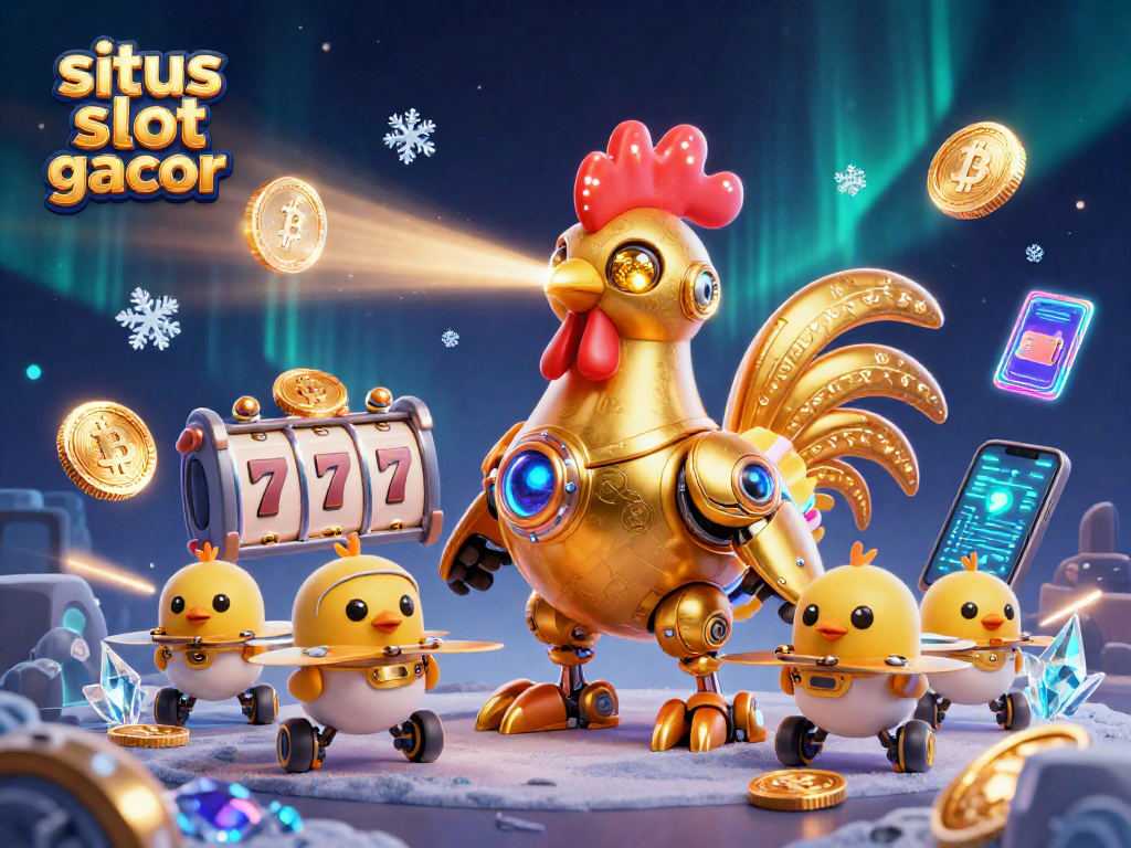 Experience situs slot gacor with a dynamic 3D illustration showcasing vibrant gaming elements and characters.