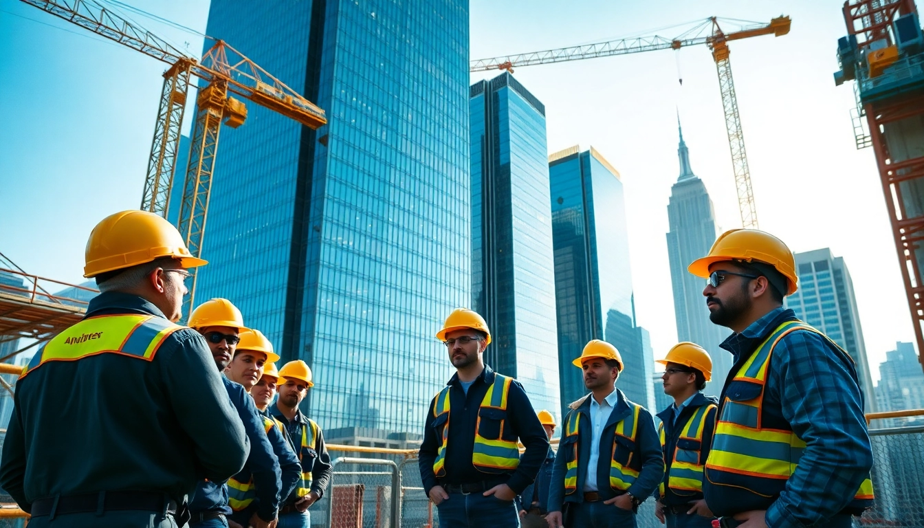 Manhattan Commercial General Contractor overseeing a construction site with skilled professionals and scaffolding.
