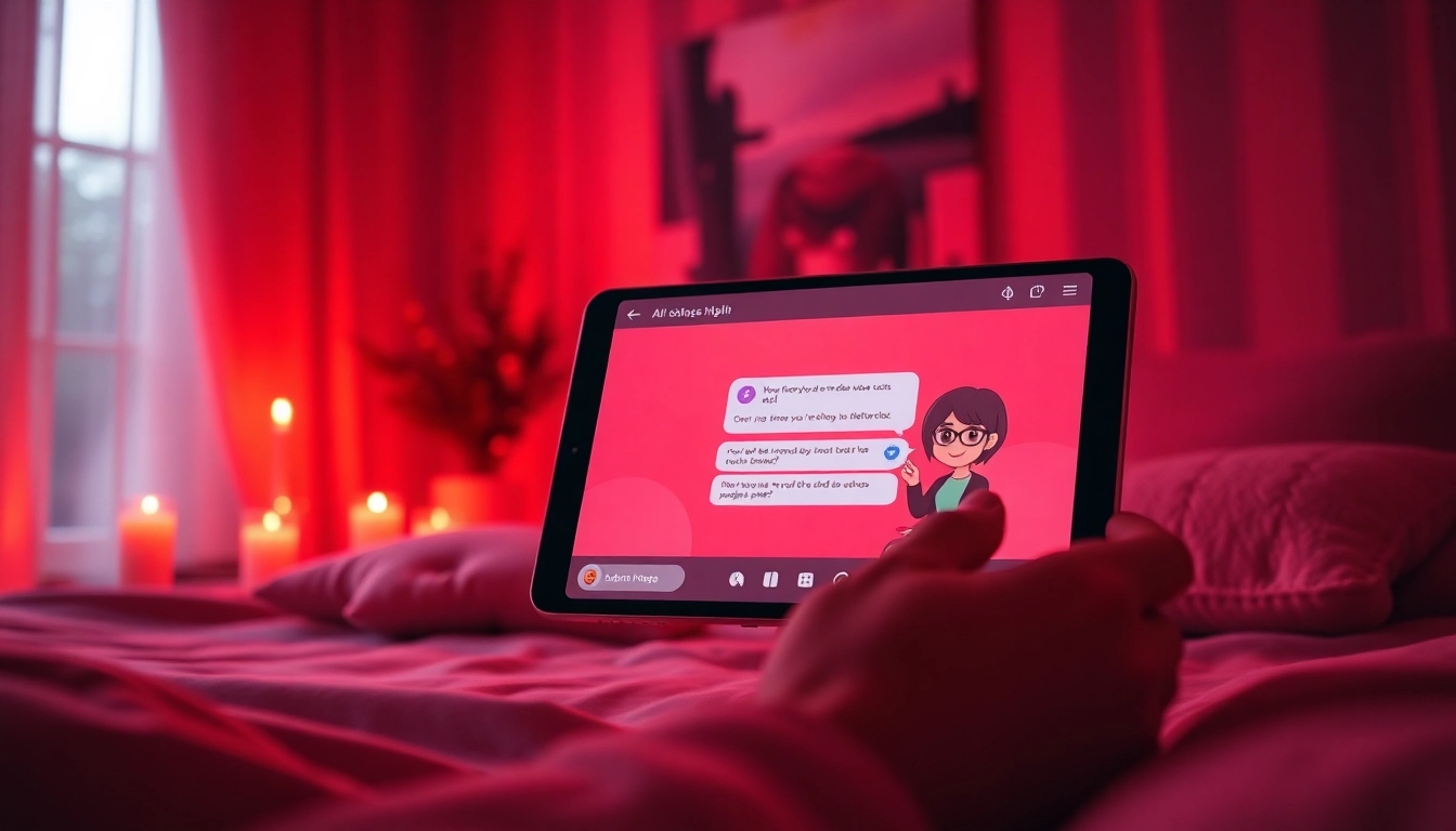 Engaging NSFW AI chat in a cozy, intimate setting with animated character interaction.