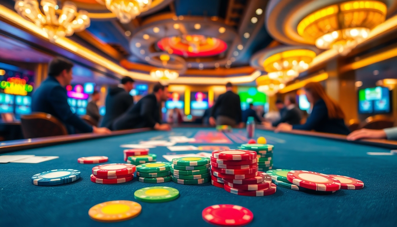 Menangkan permainan dalam situs gacor dengan suasana casino yang meriah dan meja permainan yang aktif.