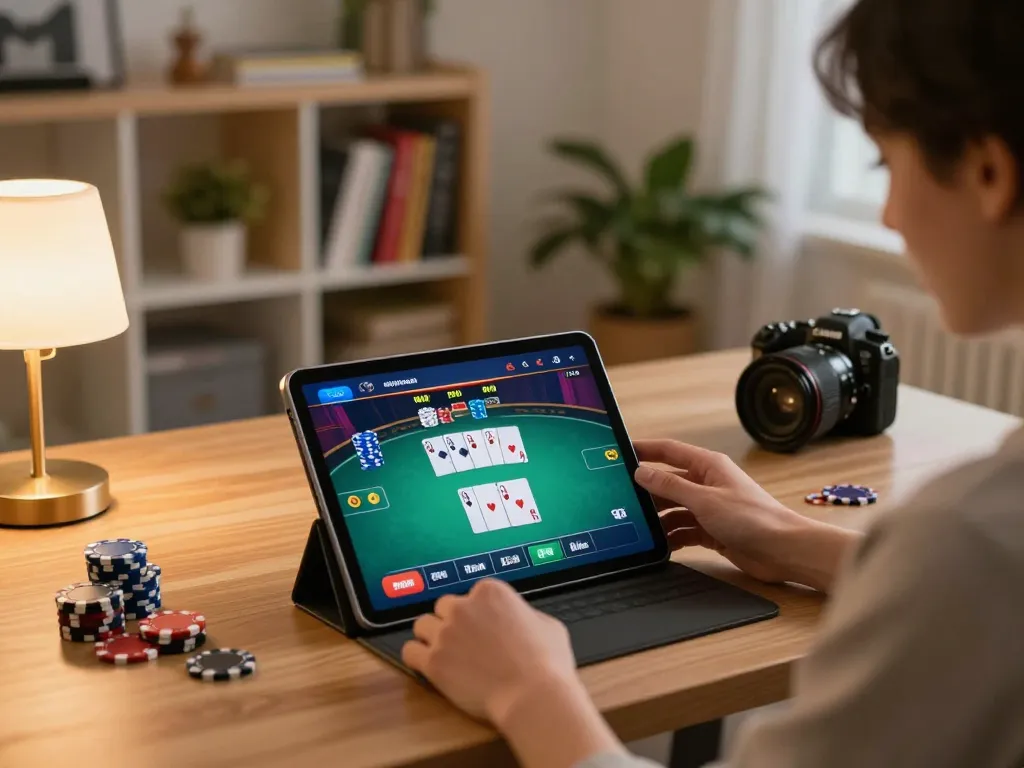 Engaged player enjoying online gaming at home with Trang chủ Bet88 mới nhất interface on tablet, highlighting responsible gambling.