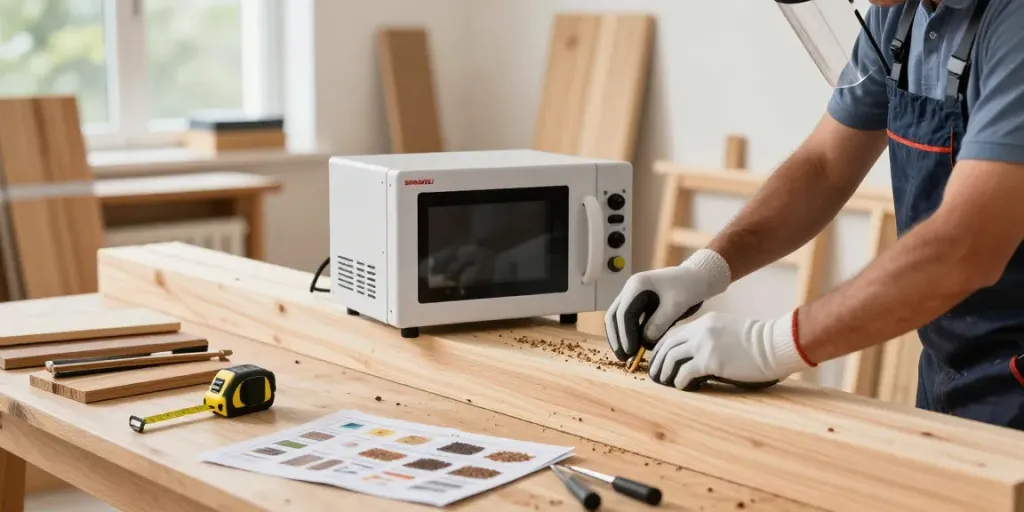 SHASHEL® microwave technology effectively eliminating wood-boring insects in a clean workshop.