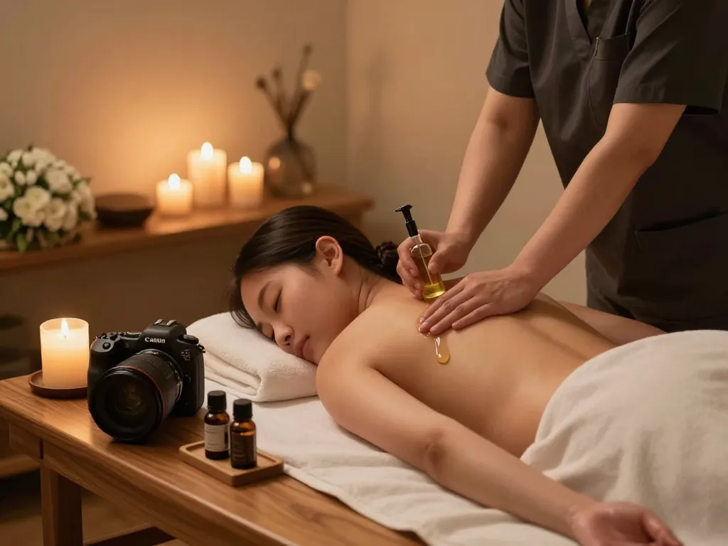 Professional 치평동마사지 session with calming atmosphere and essential oils