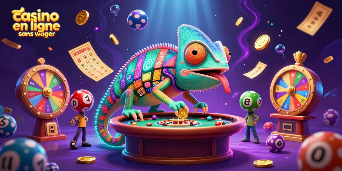 Jeu amusant au casino en ligne sans wager avec des jetons colorés et un caméléon dynamique.