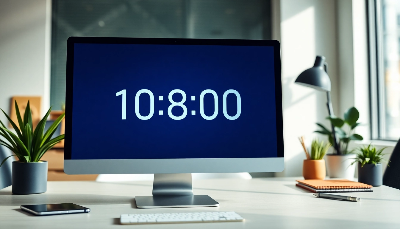 Creating an online countdown erstellen with a sleek countdown timer shown on a computer screen.