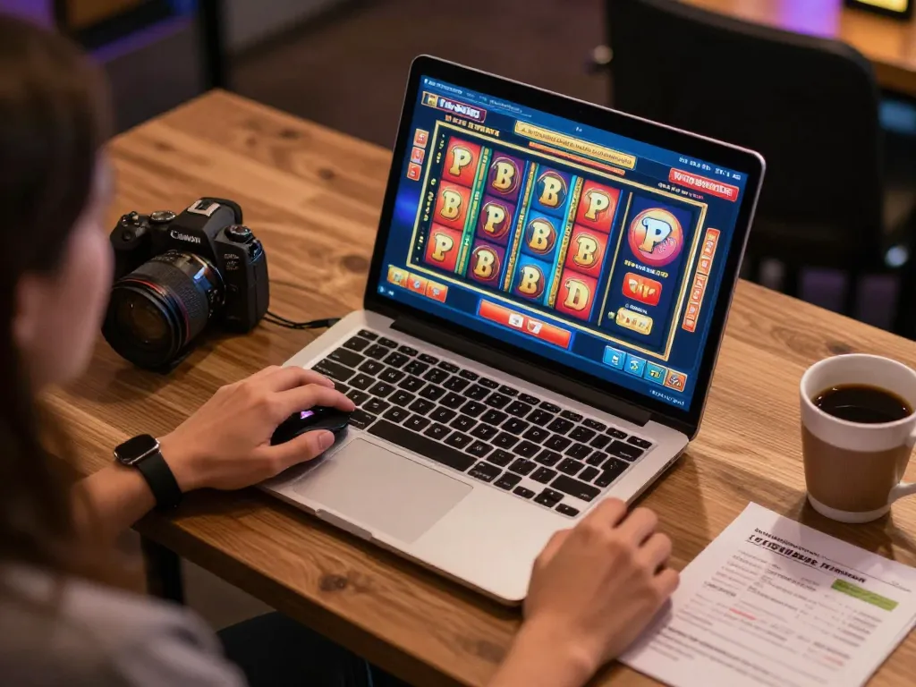 Engaging in situs slot gameplay with colorful reels spinning on screen, enhancing strategic betting experience.