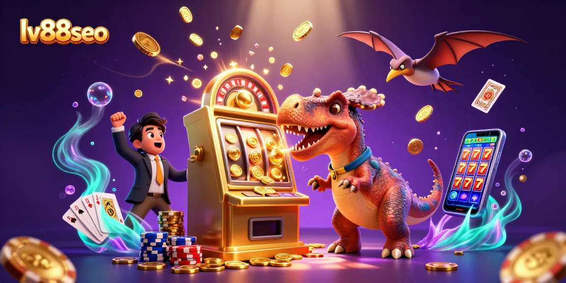 Experience the thrill of winning at LV88SEO's casino with a pachycephalosaurus and slot machine jackpot.