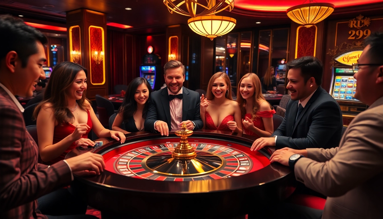 Engaged players at RR99's elegant casino table, betting on roulette.
