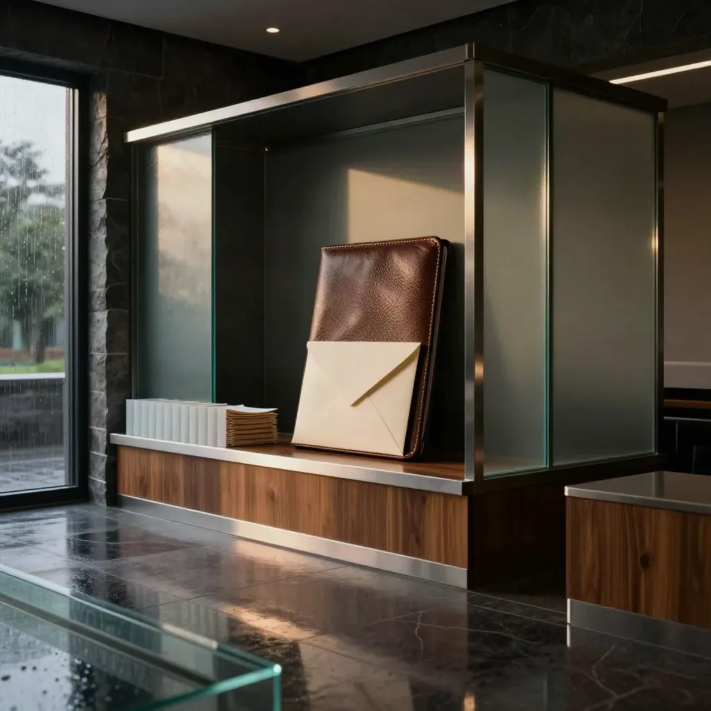 Cinematic recruitment suite with portfolio case, offer envelope, and frosted glass