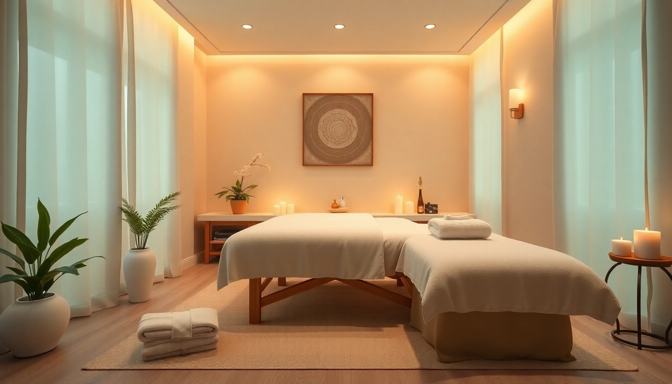 출장 마사지 setting with serene ambiance and professional massage elements.