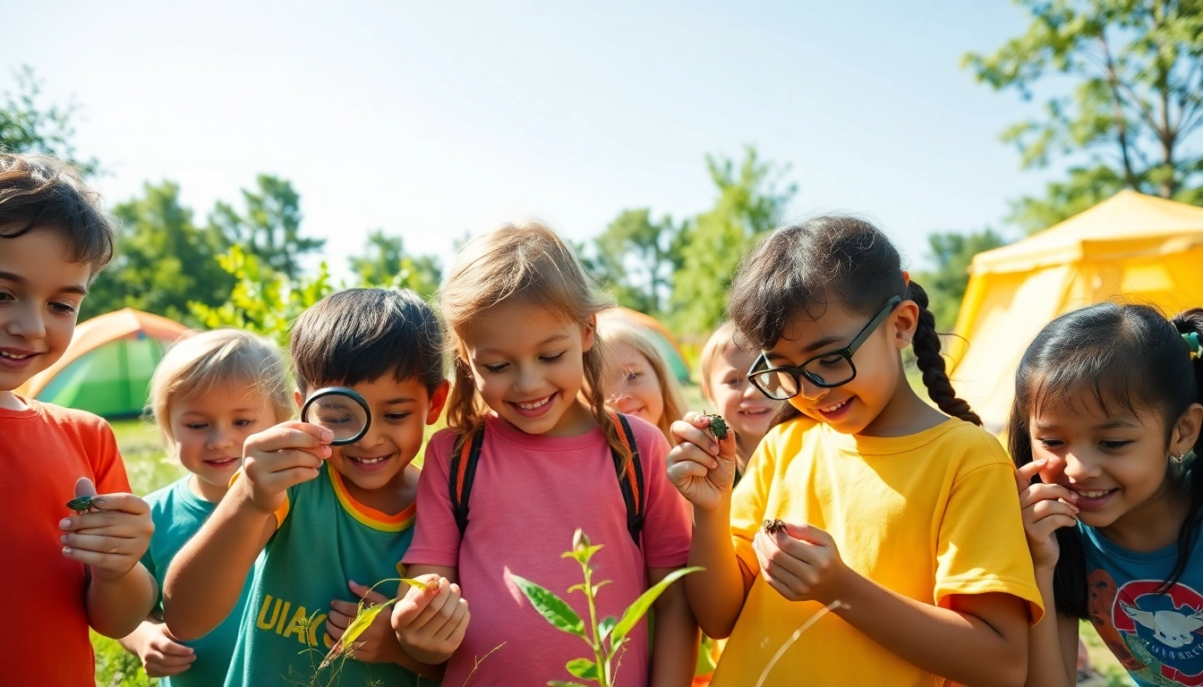 Children exploring the wonders of a science and nature camp, engaging with nature and science activities.