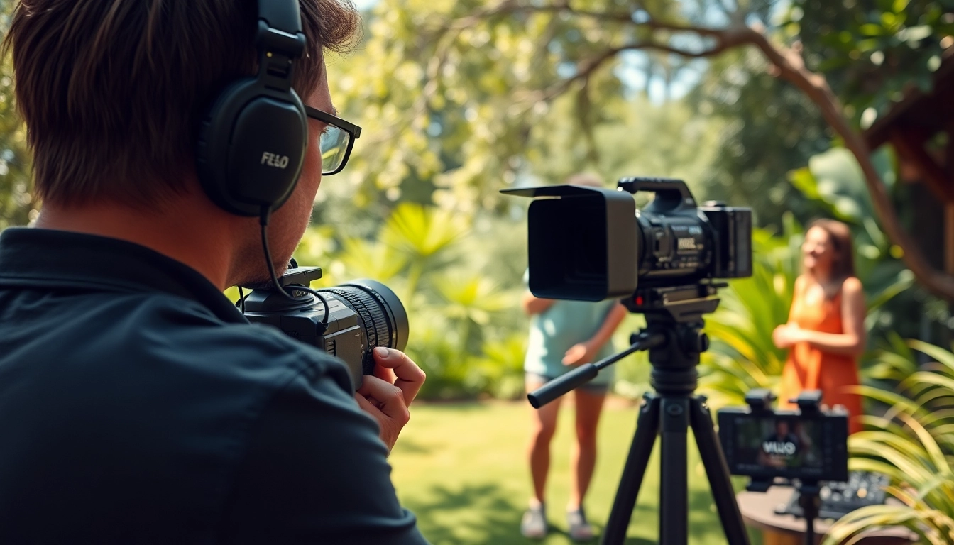 Videographer working with a camera in Oronto video production company setting, capturing moments outdoors.