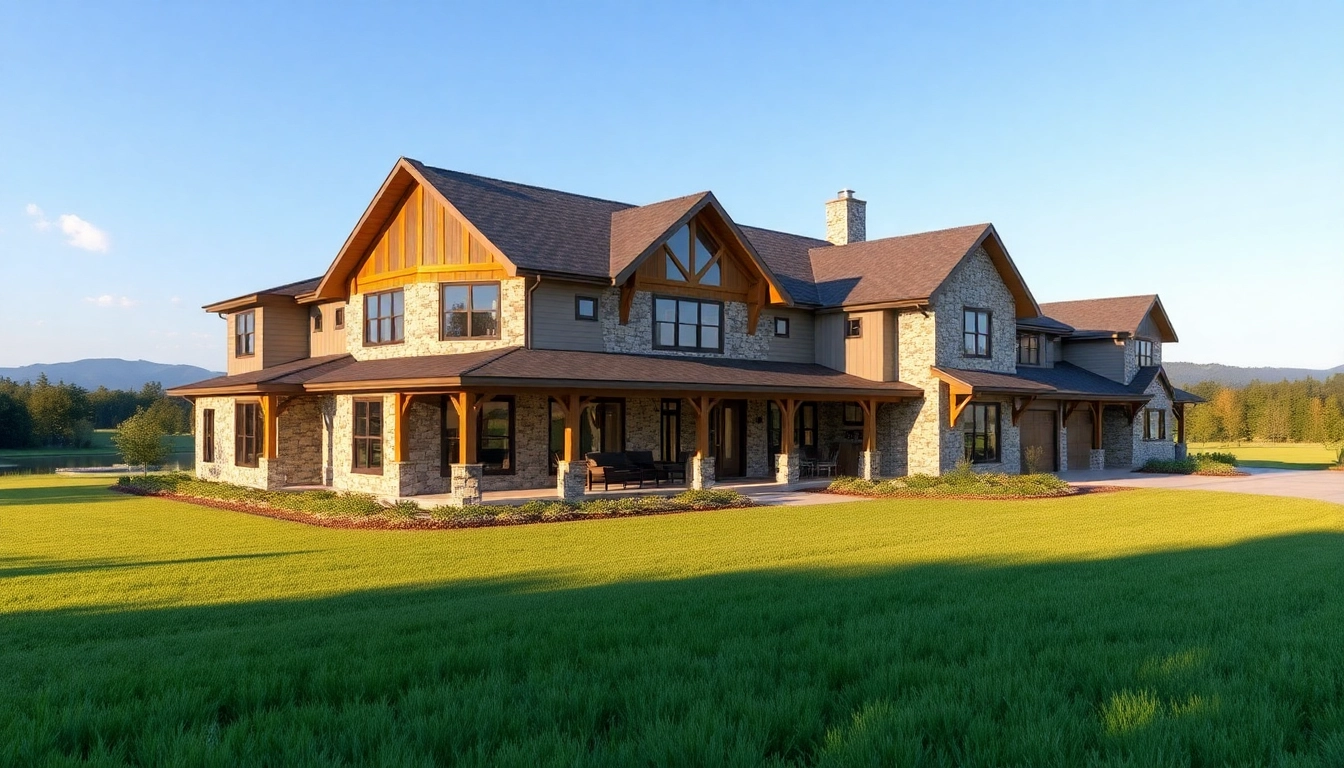View of Winding River Farmhouse New Build showcasing rustic elegance and modern design.