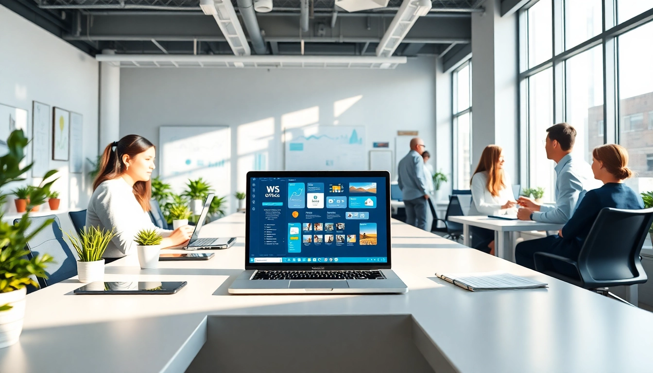 Optimize your workflow with wps下载 featuring a professional office scene and diverse team collaboration.