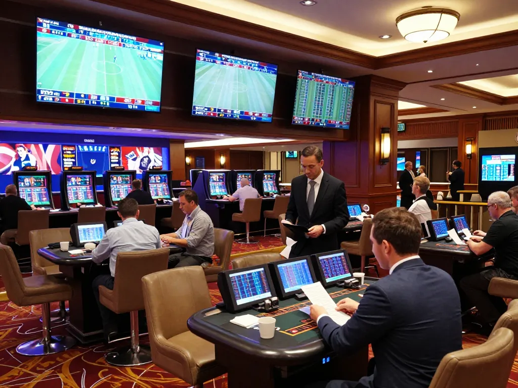 Fans placing bets on sports events at mb88 sports betting venue with vibrant screens and excited atmosphere.