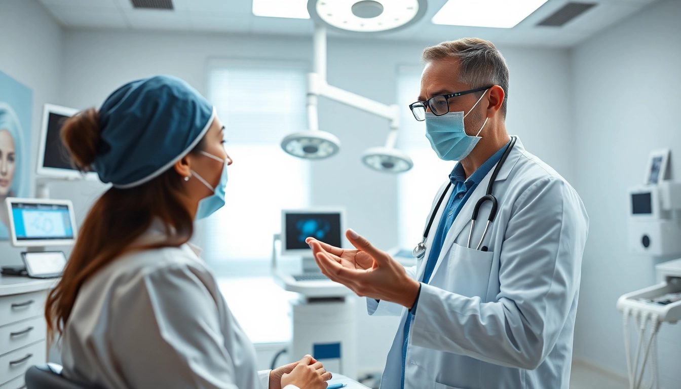 Beratung zur Plastische Chirurgie Hamburg mit einem Facharzt in einem modernen Klinikraum.