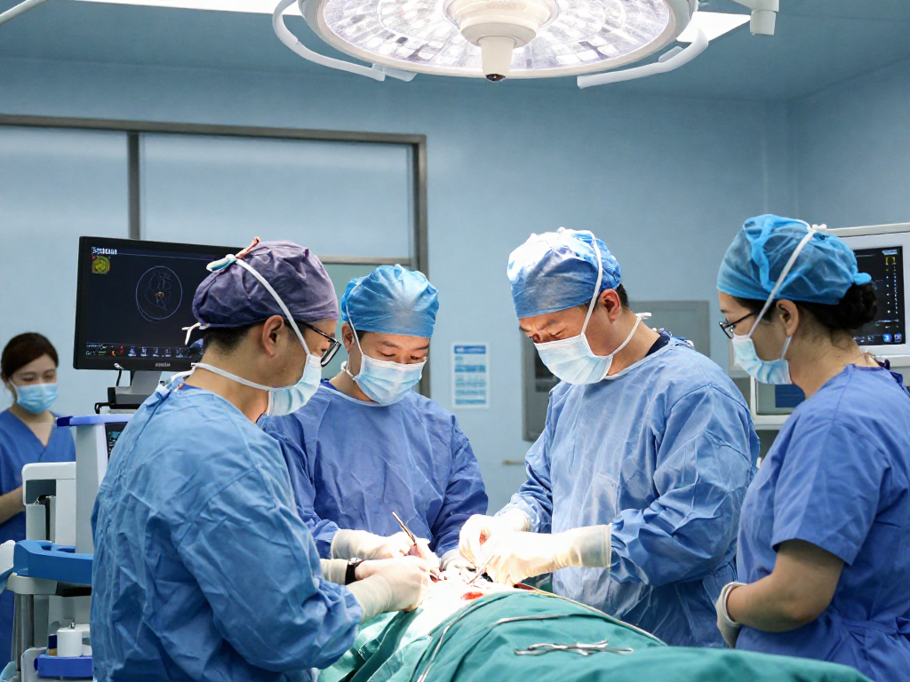 Bel kayması ameliyatı in action, showcasing surgeons in a modern operating room.
