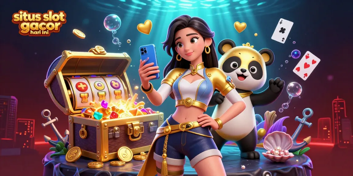 Rasakan keseruan situs slot gacor hari ini dengan ilustrasi 3D yang vibrant menampilkan pemain wanita yang menang dan panda emas.