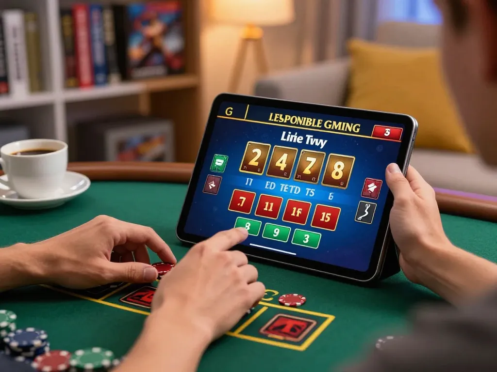 Person mastering online blackjack on tablet, showcasing the engaging g28 gaming interface.