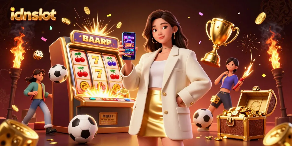 Engage with idnslot through a vibrant 3D illustration showcasing thrilling slot gaming excitement.