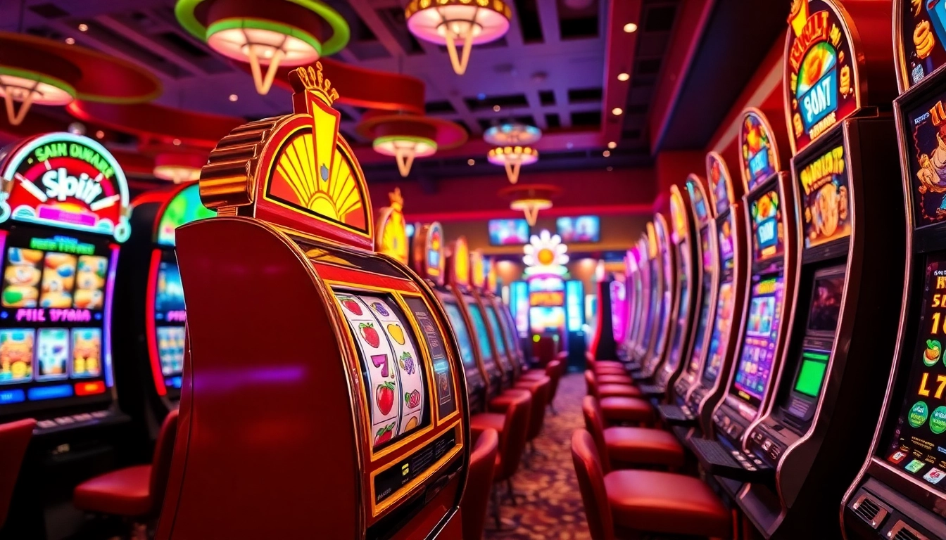 Menang slot online dengan mesin slot cerah dan berwarna-warni di kasino.