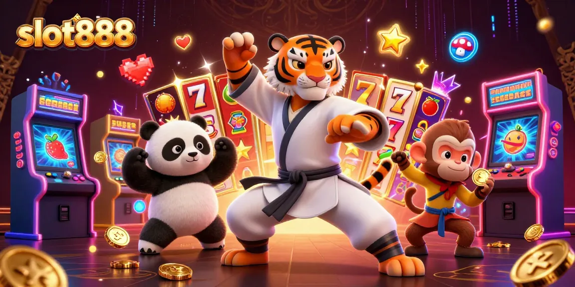 Engage with slot888 for high-stakes action amid a vibrant 3D scene of cartoon characters.