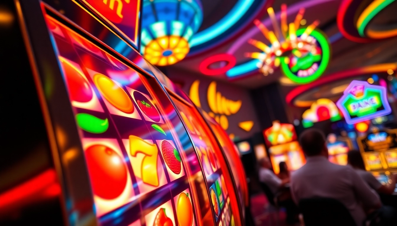 Experience the thrill of slot gacor maxwin with a close-up of a vibrant casino scene featuring a spinning slot machine.