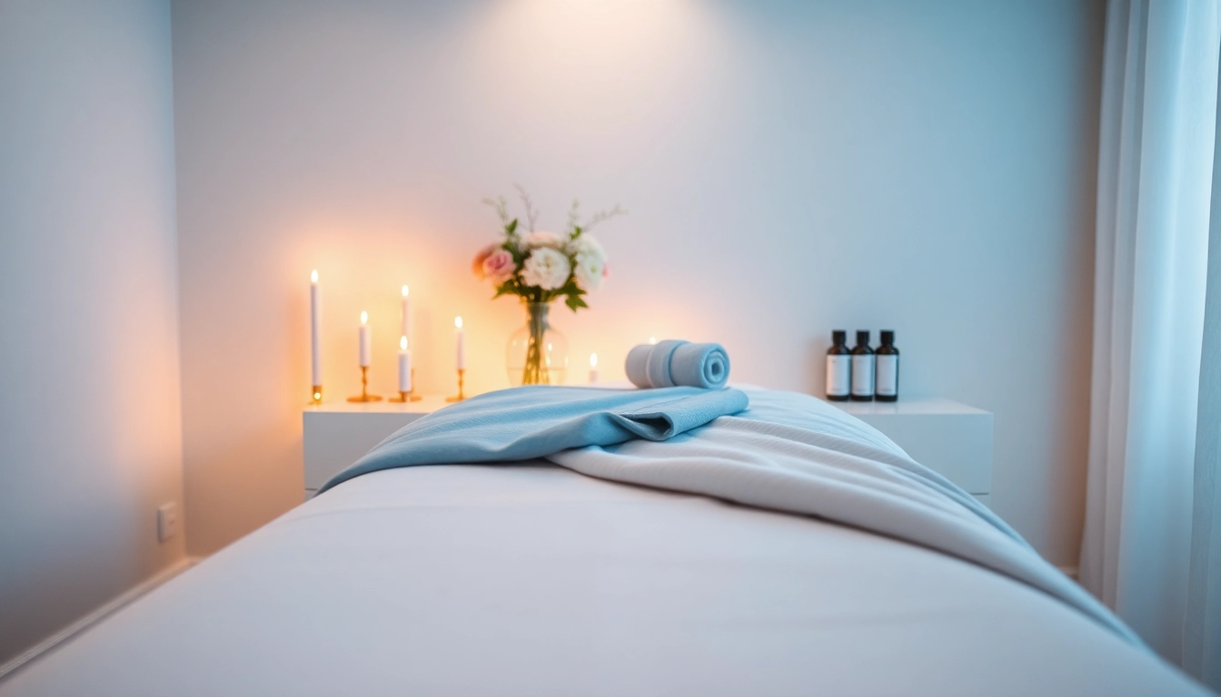 Calming in-home 출장 massage setup with soft lighting and soothing decor.