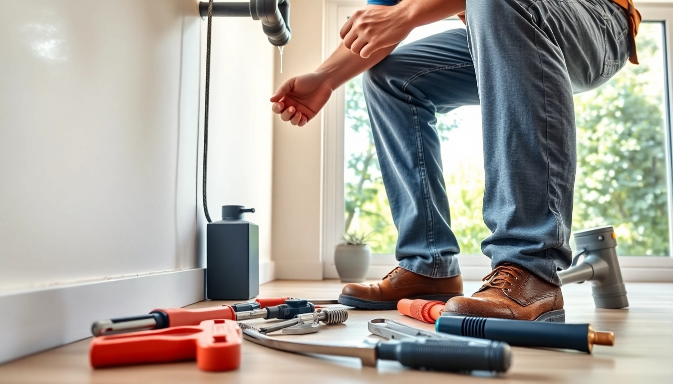 Fixing pipes with a professional plumber near me in a sunny residential setting.