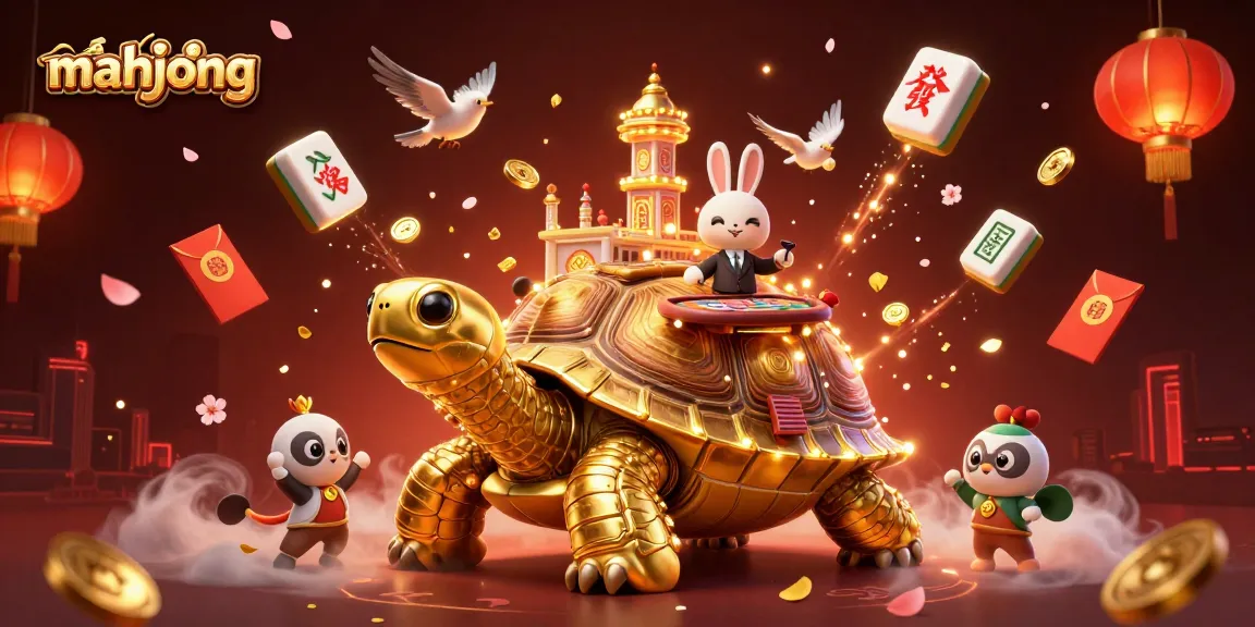 Play mahjong with a vibrant scene featuring a golden tortoise casino and dynamic game elements.