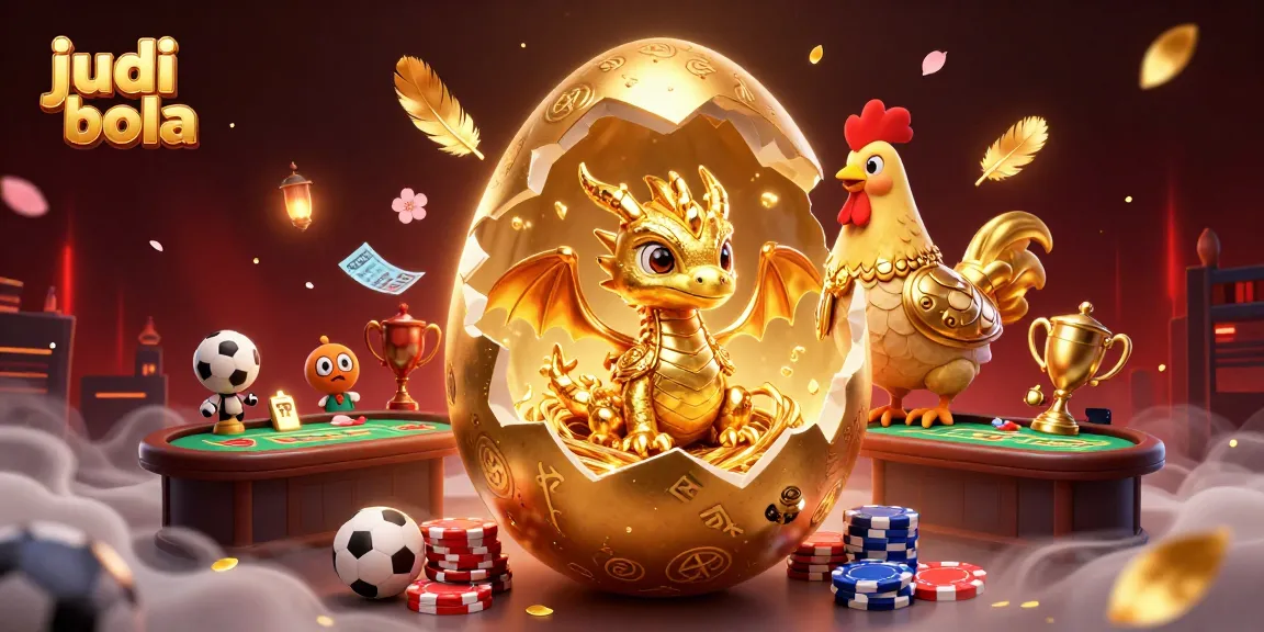 Engage in judi bola action with a golden dragon emerging from poker chips amid vibrant sports betting elements.