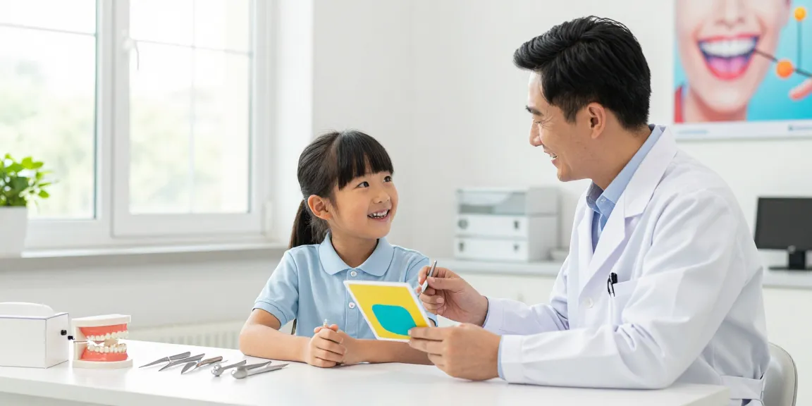 Child with palatal expander consulting with orthodontist in a bright office, Orthodontic expanders for kids Hawthorn.