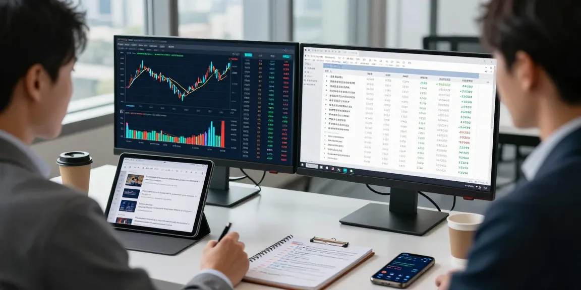Analyst using a commodities price tracker in a modern workspace, showcasing live market updates and financial analysis.