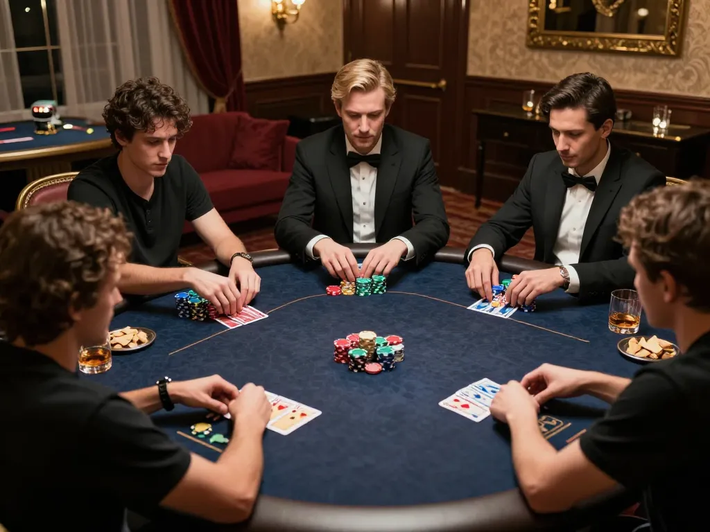 Players strategizing in a high-stakes poker game at dn88, showcasing intense focus and rich atmosphere.